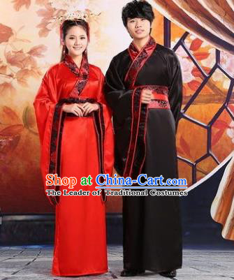 Traditional Ancient Chinese Imperial Emperess and Emperor Costume Complete Set, Chinese Han Dynasty Bride and Bridegroom Wedding Red Dress, Chinese Emperess Emperor Trailing Clothing for Women for Men