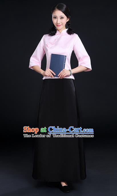 Traditional Chinese Style Modern Dancing Compere Costume, Women Opening Chorus Singing Group Classic Dance May 4th Movement Students Uniforms, Modern Dance Classic Dance Pink Blouse and Skirt for Women