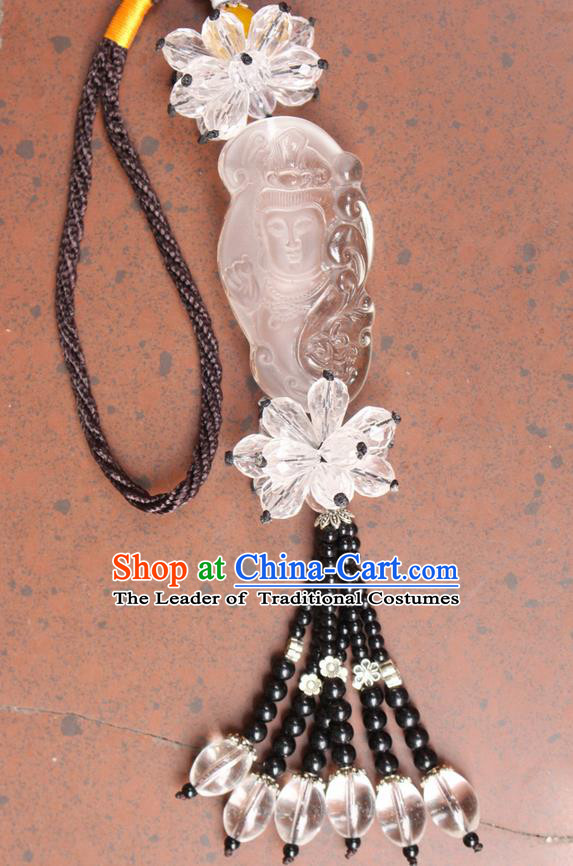 Traditional Chinese Miao Nationality Crafts Jewelry Accessory, Hmong Handmade Tassel Buddha Pendant, Miao Ethnic Minority Haven Evil Car Accessories Pendant for Women