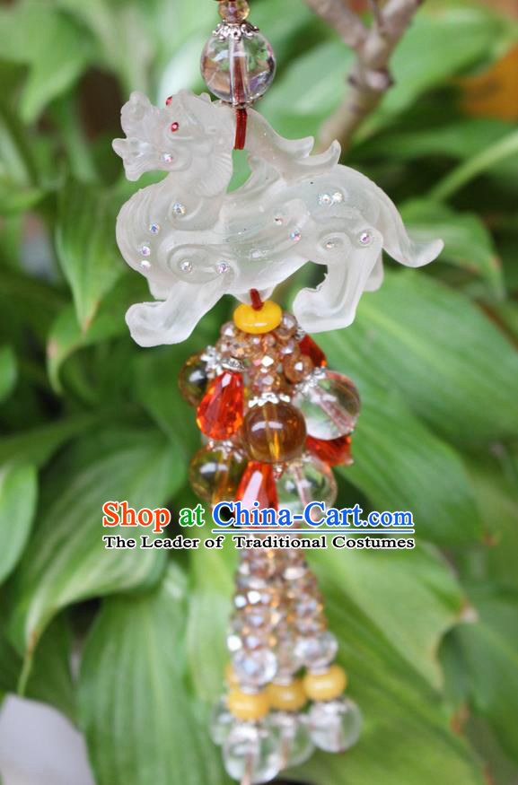 Traditional Chinese Miao Nationality Crafts Jewelry Accessory, Hmong Handmade Tassel Kylin Pendant, Miao Ethnic Minority Haven Evil Car Accessories Pendant for Women