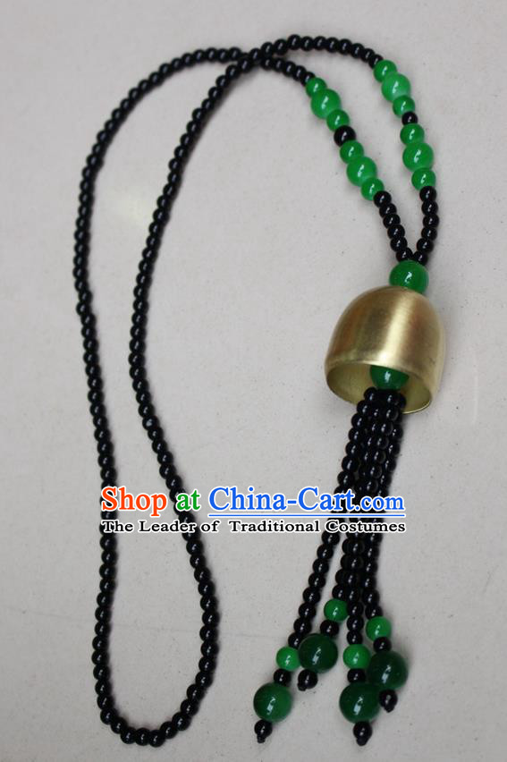 Traditional Chinese Miao Nationality Crafts Jewelry Accessory, Hmong Handmade Copper Bell Beads Tassel Pendant, Miao Ethnic Minority Avoid Evil Necklace Accessories Sweater Chain Pendant for Women