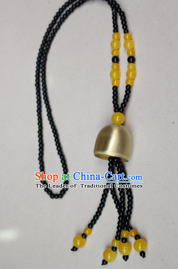 Traditional Chinese Miao Nationality Crafts Jewelry Accessory, Hmong Handmade Copper Bell Beads Tassel Pendant, Miao Ethnic Minority Avoid Evil Necklace Accessories Sweater Chain Pendant for Women