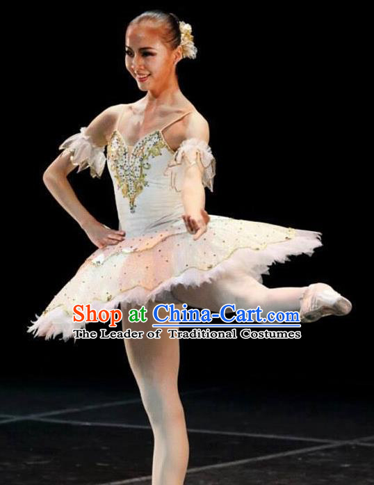 Traditional Modern Dancing Compere Costume, Opening Classic Chorus Singing Group Dance Bubble Dress Tu Tu Dancewear, Modern Dance Classic Ballet Dance White Veil Dress for Women