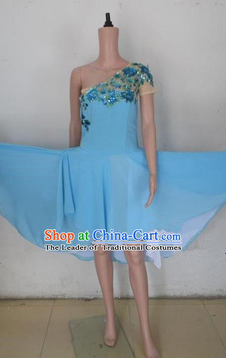 Traditional Modern Dancing Costume, Female Opening Classic Chorus Singing Group Dance Blue Big Swing Dress Performance Dancewear, Modern Dance Dress Classic Ballet Dance Elegant Clothing for Women