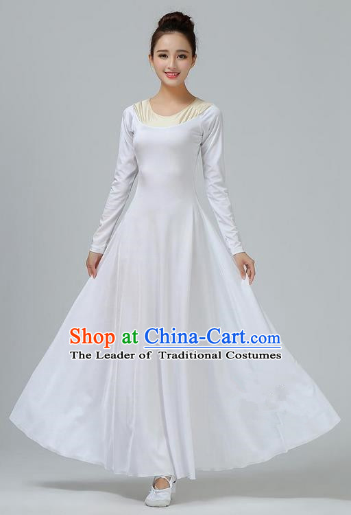 Traditional Modern Dancing Costume, Opening Classic Chorus Singing Group Dance White Long Dress, Modern Dance Classic Ballet Dance Latin Dance Dress for Women