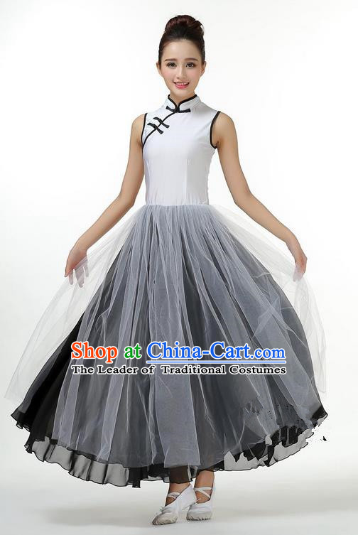 Traditional Modern Dancing Costume, Opening Classic Chorus Singing Group Dance Big Swing Black Long Cheongsam Dress, Modern Dance Classic Ballet Dance Latin Dance Dress for Women