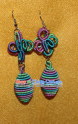 Traditional Chinese Miao Nationality Crafts Jewelry Accessory Classical Earbob Accessories, Hmong Handmade Kinking Palace Lady Earrings, Miao Ethnic Minority Weave Eardrop for Women