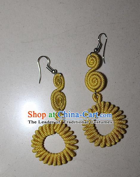 Traditional Chinese Miao Nationality Crafts Jewelry Accessory Classical Earbob Accessories, Hmong Handmade Kinking Palace Lady Annulus Earrings, Miao Ethnic Minority Weave Eardrop for Women