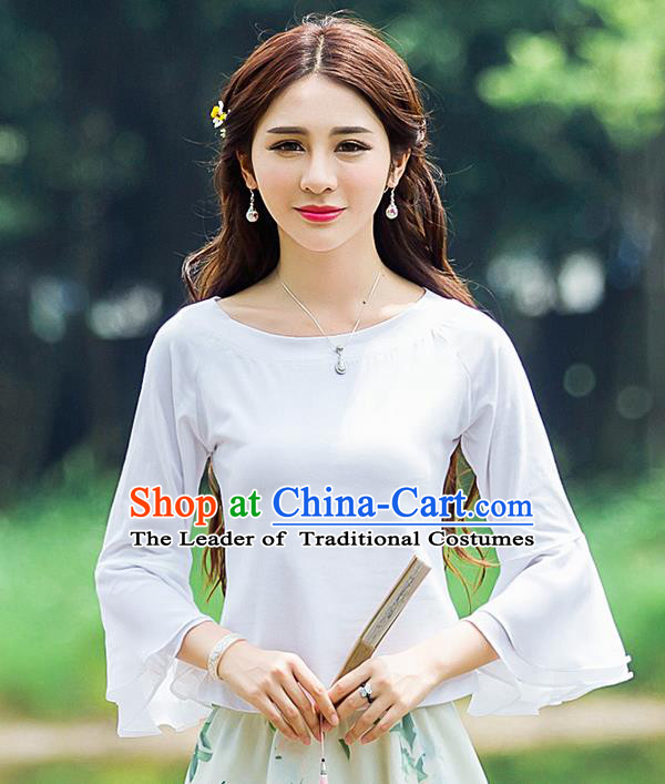 Traditional Ancient Chinese National Costume, Elegant Hanfu Mandarin Sleeve T-Shirt, China Tang Suit Chiffon Blouse Cheongsam Qipao Shirts Clothing for Women