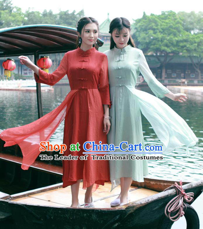 Traditional Ancient Chinese National Costume, Elegant Hanfu Mandarin Qipao Dress, China Tang Suit Stand Collar Chirpaur Republic of China Cheongsam Upper Outer Garment Elegant Dress Clothing for Women