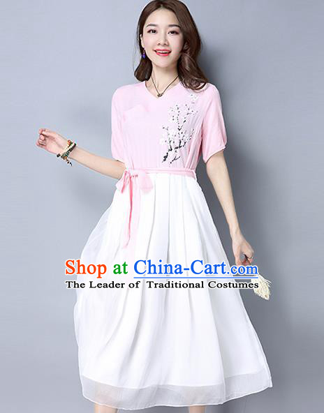 Traditional Ancient Chinese National Costume, Elegant Hanfu Embroidery Pink Dress, China Tang Suit Republic of China Upper Outer Garment Elegant Dress Clothing for Women