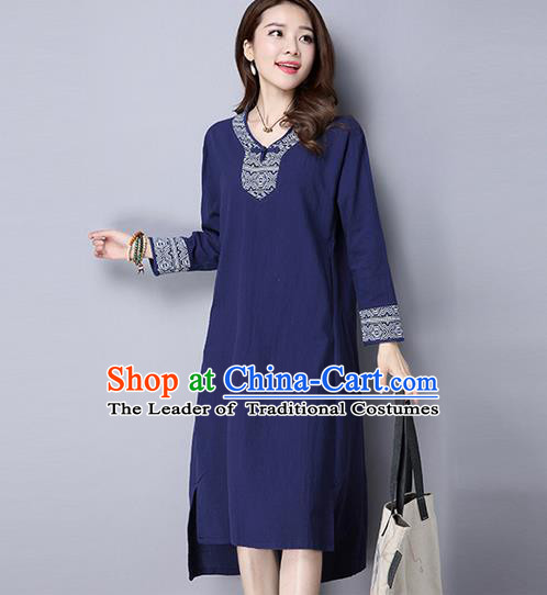 Traditional Ancient Chinese National Costume, Elegant Hanfu Mandarin Qipao Embroidery Navy Dress, China Tang Suit Chirpaur Cheongsam Upper Outer Garment Elegant Dress Clothing for Women