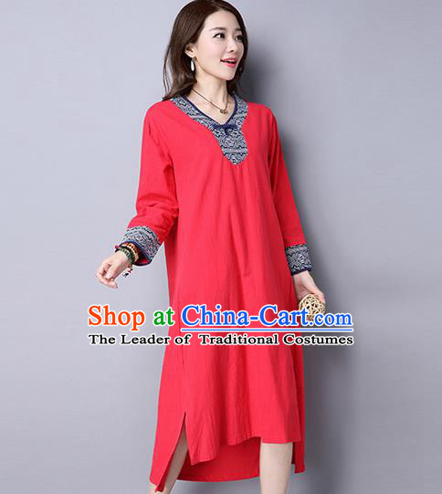 Traditional Ancient Chinese National Costume, Elegant Hanfu Mandarin Qipao Embroidery Red Dress, China Tang Suit Chirpaur Cheongsam Upper Outer Garment Elegant Dress Clothing for Women