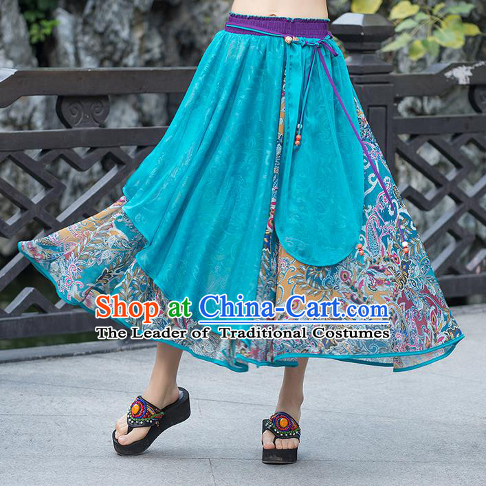 Traditional Ancient Chinese National Pleated Skirt Costume, Elegant Hanfu Chiffon Multicolor Dress, China Tang Dynasty Bust Skirt for Women