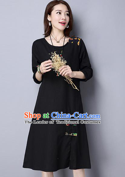 Traditional Ancient Chinese National Costume, Elegant Hanfu Mandarin Qipao Linen Black Dress, China Tang Suit Chirpaur Upper Outer Garment Elegant Dress Clothing for Women