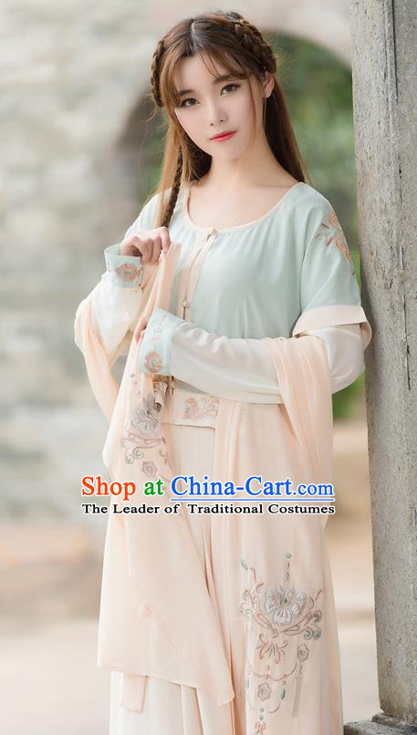 Traditional Ancient Chinese Costume, Elegant Hanfu Clothing Embroidered Blouse and Dress, China Tang Dynasty Princess Elegant Blouse and Skirt Complete Set for Women