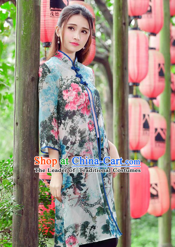 Traditional Ancient Chinese National Costume, Elegant Hanfu Cardigan Coat, China Tang Suit Plated Buttons Ink Painting Cape, Upper Outer Garment Cloak Clothing for Women