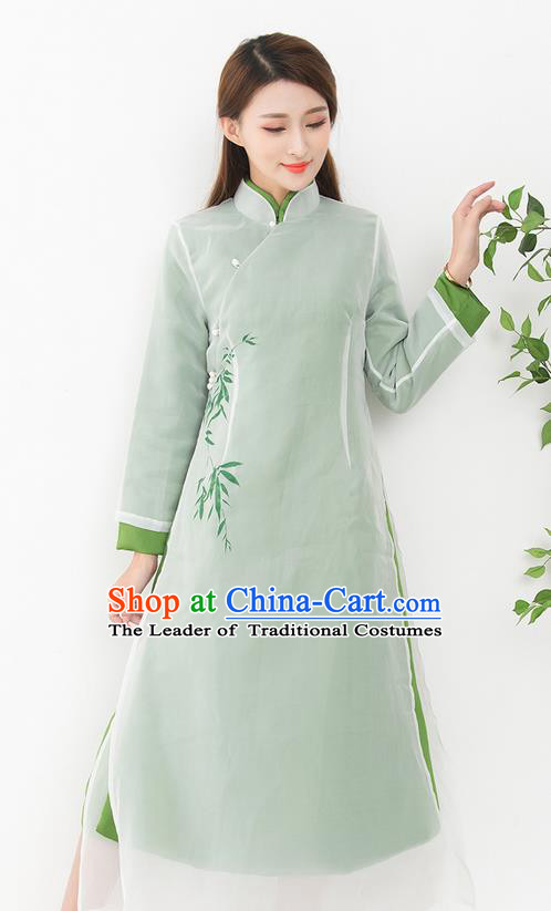 Traditional Ancient Chinese National Costume, Elegant Hanfu Mandarin Qipao Cotton Wadded Dress, China Tang Suit Cotton Wadded Chirpaur Republic of China Cheongsam Upper Outer Garment Elegant Dress Clothing for Women