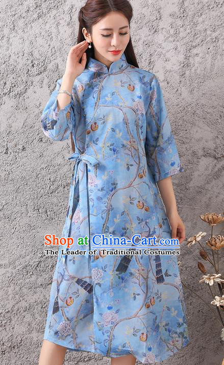 Traditional Ancient Chinese National Costume, Elegant Hanfu Mandarin Qipao Linen Stand Collar Dress, China Tang Suit Chirpaur Republic of China Cheongsam Upper Outer Garment Elegant Dress Clothing for Women