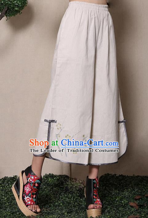 Traditional Chinese National Costume Loose Pants, Elegant Hanfu Ink Wintersweet Wide-leg Trousers, China Ethnic Minorities Folk Dance Baggy Pants for Women