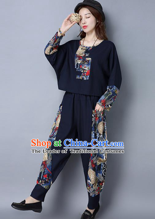 Traditional Chinese National Costume, Elegant Hanfu Gored T-Shirt and Loose Pants Set, China Tang Suit National Minority Blouse and Trousers Clothing for Women