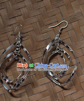 Traditional Chinese Miao Nationality Crafts Jewelry Accessory Classical Earbob Accessories, Hmong Handmade Miao Silver Exaggerated Palace Tassel Earrings, Miao Ethnic Minority Eardrop for Women