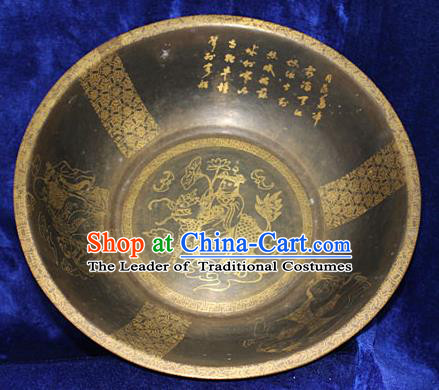 Traditional Chinese Miao Nationality Crafts Decoration Accessory, Hmong Handmade Exorcise Evil Copper Pot, Miao Ethnic Minority Kylin Copper Pot