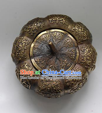 Traditional Chinese Miao Nationality Crafts Decoration Accessory Bronze Pumpkin, Hmong Handmade Miao Silver Longevity Pumpkin Ornaments, Miao Ethnic Minority Exorcise Evil Pumpkin Ornaments