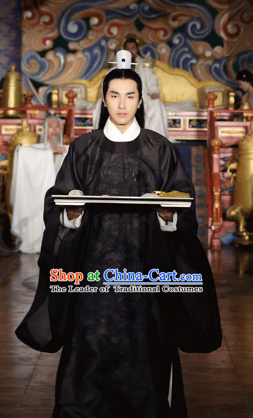 Traditional Ancient Chinese Nobility Childe Costume, Elegant Hanfu Male Lordling Dress, Han Dynasty Swordsman Clothing, China Imperial Crown Prince Embroidered Black Clothing for Men