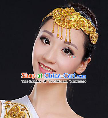 Traditional Handmade Chinese Yangge Fan Dancing Classical Hair Accessories, Folk Dance Yangko Peacock Dance Tassel Headwear For Women