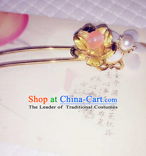 Traditional Handmade Chinese Ancient Classical Hair Accessories, Han Dynasty Barrettes Pearl Hairpin, Hanfu Hair Sticks Flowers Tassel Hair Jewellery, Hair Fascinators Hairpins for Women