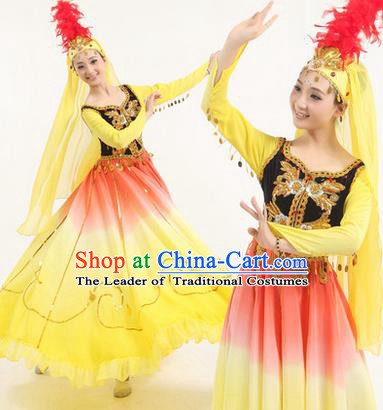 Traditional Chinese Uyghur nationality Dancing Costume, Folk Dance Ethnic Paillette Costume, Chinese Minority Nationality Uigurian Dance Costume for Women