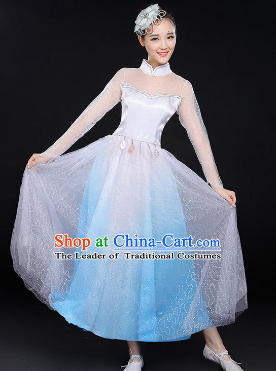 Traditional Modern Dancing Costume, Women Opening Classic Chorus Singing Group Dance Bubble Uniforms, Modern Dance Long Paillette Dress for Women