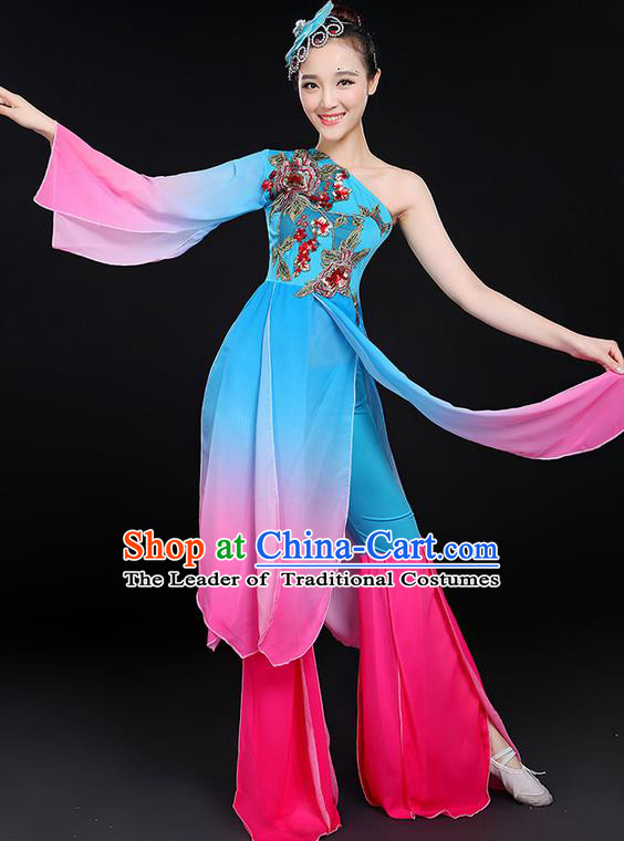 Traditional Chinese Yangge Fan Dancing Costume, Folk Dance Yangko Mandarin Sleeve Uniforms, Classic Lotus Dance Elegant Dress Drum Dance Clothing for Women