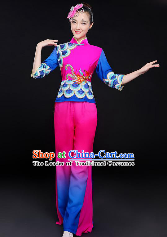 Traditional Chinese Yangge Fan Dancing Costume, Folk Dance Yangko Uniforms, Classic Dance Elegant Dress Drum Dance Clothing for Women