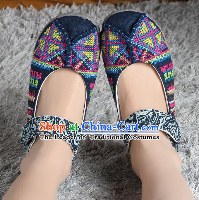 Traditional Chinese Shoes, China Handmade Linen Embroidered Navy Shoes, Ancient Princess Cloth Shoes for Women