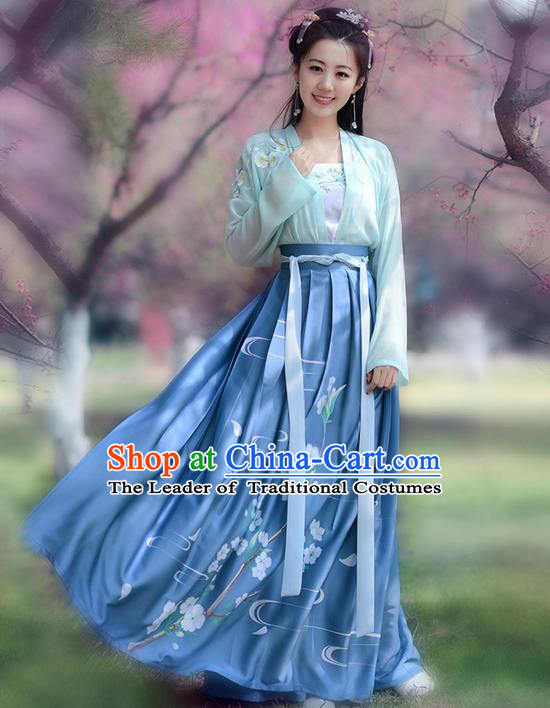 Traditional Ancient Chinese Young Lady Costume Embroidered Blouse and Skirt Complete Set , Elegant Hanfu Clothing Chinese Song Dynasty Imperial Princess Clothing for Women