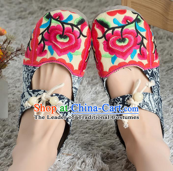 Traditional Chinese Shoes, China Handmade Linen Embroidered Red Shoes, Ancient Princess Cloth Shoes for Women