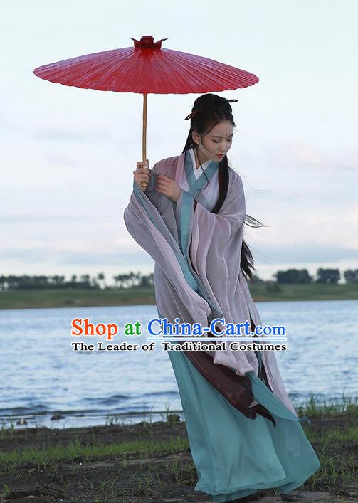 Traditional Ancient Chinese Elegant Costume Wide Sleeve Cardigan Slant Opening Blouse and Slip Skirt Complete Set, Elegant Hanfu Clothing Chinese Jin Dynasty Imperial Princess Clothing for Women