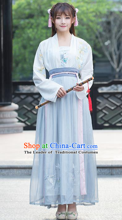 Traditional Ancient Chinese Young Lady Costume Embroidered Blouse and Slip Skirt Complete Set, Elegant Hanfu Suits Clothing Chinese Ming Dynasty Imperial Princess Dress Clothing for Women