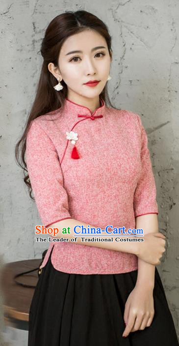 Traditional Chinese National Costume, Elegant Hanfu Embroidery Slant Opening Red Blouses, China Tang Suit Republic of China Plated Buttons Chirpaur Blouse Cheong-sam Upper Outer Garment Qipao Shirts Clothing for Women