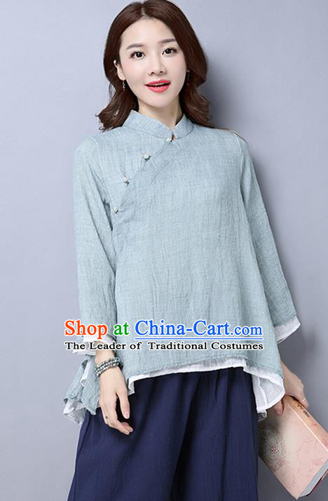 Traditional Chinese National Costume, Elegant Hanfu Linen Slant Opening Grey T-Shirt, China Tang Suit Republic of China Chirpaur Blouse Cheong-sam Upper Outer Garment Qipao Shirts Clothing for Women