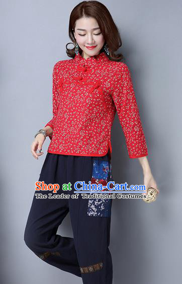 Traditional Chinese National Costume, Elegant Hanfu Embroidery Flowers Slant Opening Red Shirt, China Tang Suit Plated Buttons Chirpaur Blouse Cheong-sam Upper Outer Garment Qipao Shirts Clothing for Women