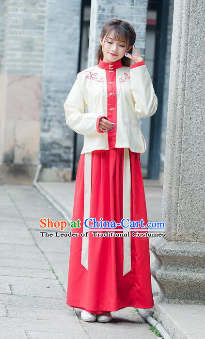 Traditional Ancient Chinese Young Lady Costume Embroidered Front Opening Blouse, Elegant Hanfu Clothing Chinese Ming Dynasty Imperial Princess Clothing for Women