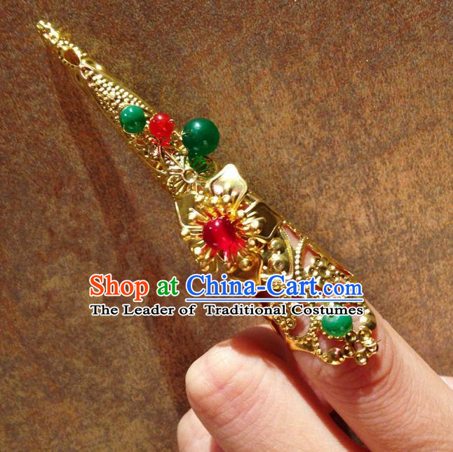 Traditional Ancient Chinese Imperial Consort Jewellery Accessories, Chinese Qing Dynasty Manchu Palace Lady Pierced Long Nail Wrap, Chinese Mandarin Imperial Concubine Finger Nails Decoration Accessories for Women