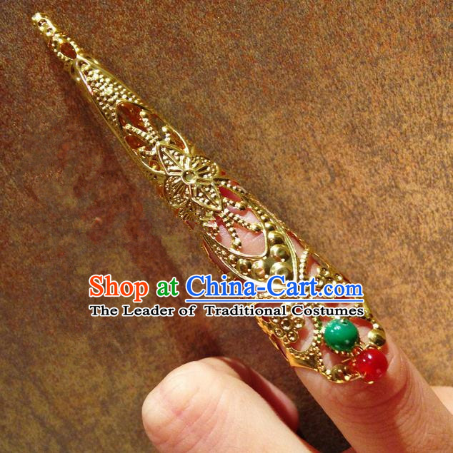 Traditional Ancient Chinese Imperial Consort Jewellery Accessories, Chinese Qing Dynasty Manchu Palace Lady Pierced Long Nail Wrap, Chinese Mandarin Imperial Concubine Finger Nails Decoration Accessories for Women