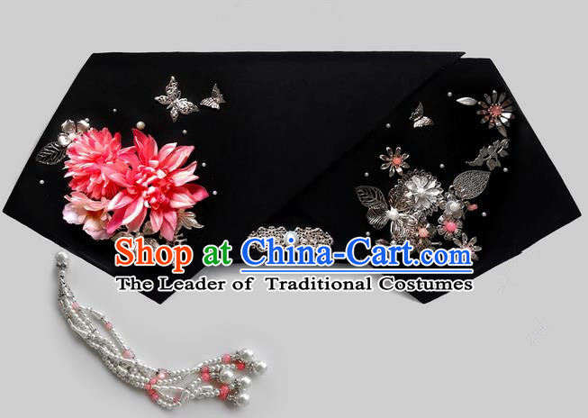 Traditional Ancient Chinese Hair Jewellery Accessories, Chinese Qing Dynasty Manchu Palace Lady Headwear Zhen Huan Big La fin Flowers Beads Tassel Headpiece, Chinese Mandarin Imperial Concubine Flag Head Hat Decoration Accessories for Women