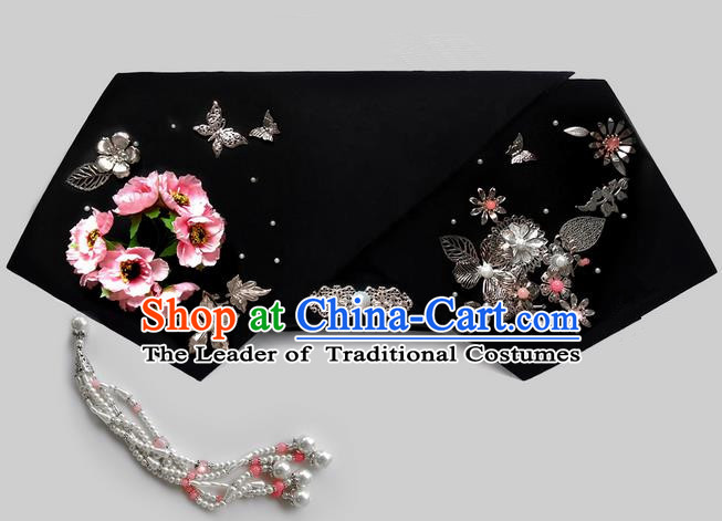 Traditional Ancient Chinese Hair Jewellery Accessories, Chinese Qing Dynasty Manchu Palace Lady Headwear Zhen Huan Big La fin Flowers Beads Tassel Headpiece, Chinese Mandarin Imperial Concubine Flag Head Hat Decoration Accessories for Women