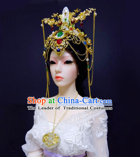 Traditional Handmade Chinese Ancient Classical Hair Accessories Empress Barrettes Phoenix Coronet Complete Set, Hair Sticks Hair Jewellery, Hair Fascinators Hairpins for Women