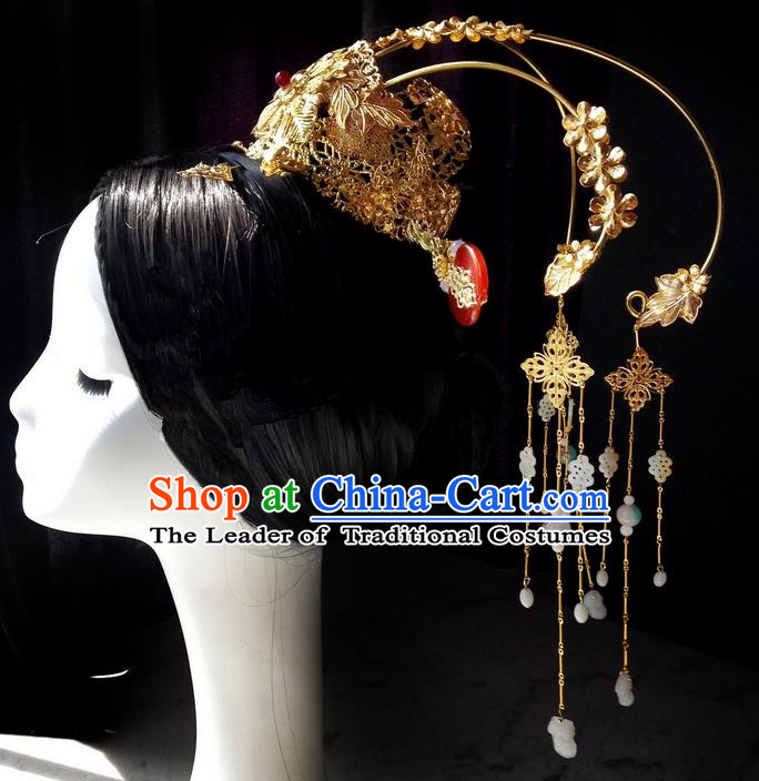 Traditional Handmade Chinese Ancient Classical Handmade Hair Accessories Barrettes Hairpin Wedding Coronet, Palace Princess Step Shake Hair Sticks Hair Jewellery, Hair Fascinators Hairpins for Women